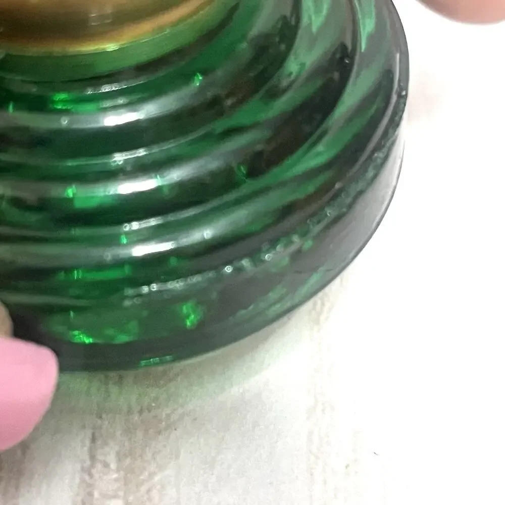 Vintage Emerald Green Glass Bottle Stopper Brass Wine Cork Barware